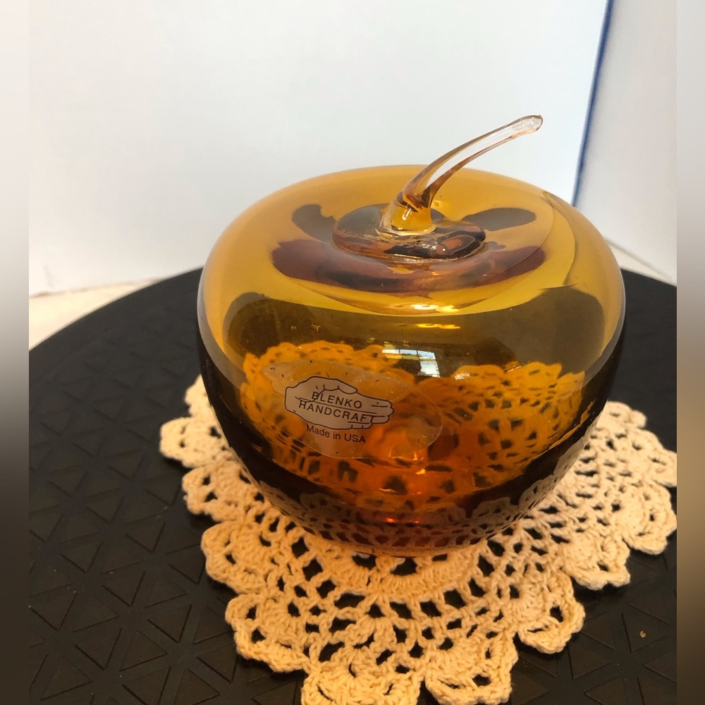 Blenko Handcraft Amber Glass Apple Decor